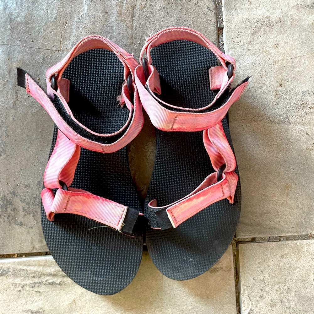 Pink and Black Strappy Sandals